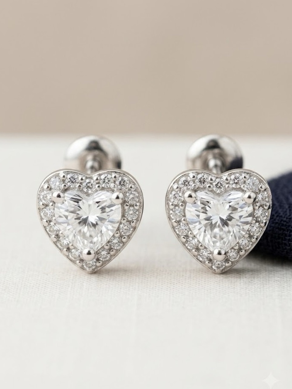 Silver Heart Halo Stud Earrings with Clear CZ - Picture 1 of 3
